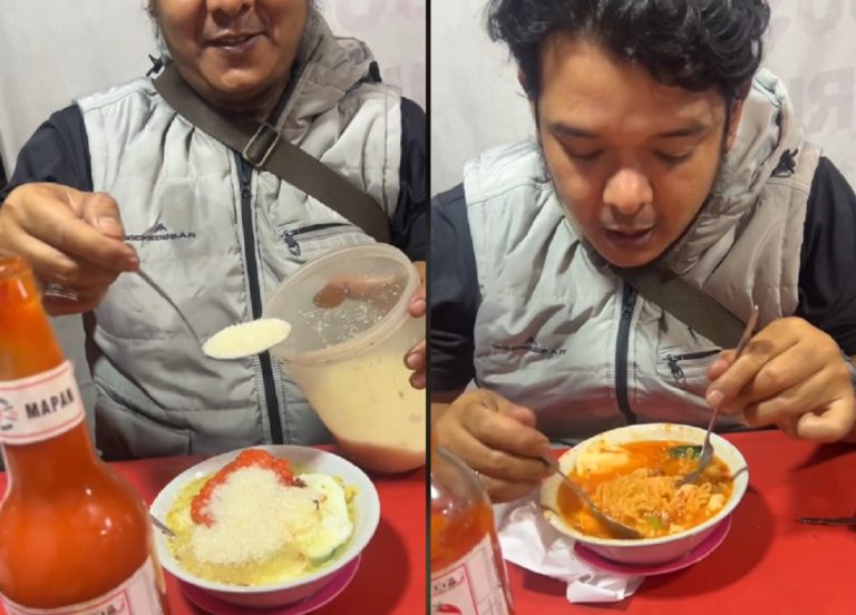 Viral makan mie topping gula pasir